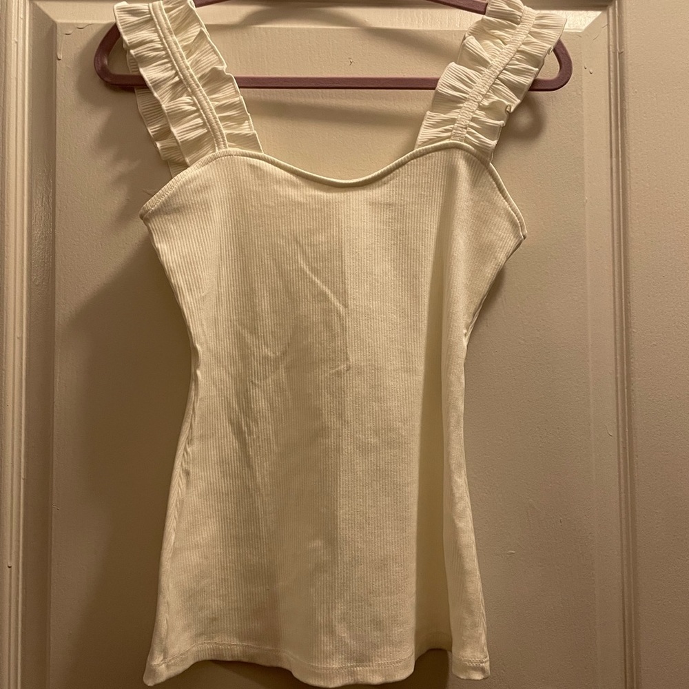 White Ruffle Strap Top